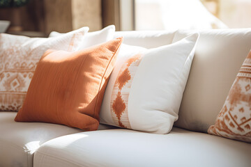 Fototapeta na wymiar Pillows on sofa decoration in living room interior - Vintage