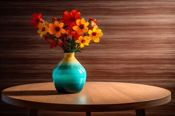 Floral Elegance: Beautiful Bouquet in Vase on Wooden Table