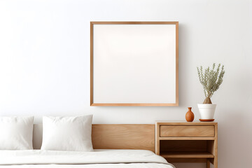 Mock up poster frame in modern bedroom interior, 3d render