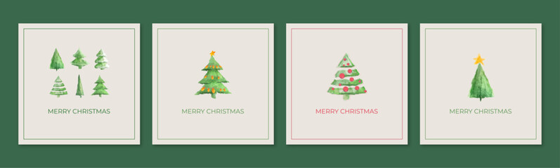 Set of christmas new year winter holiday greeting cards with xmas tree - obrazy, fototapety, plakaty