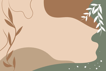 Botanical banner with organic shapes, leaves, branch and plants. Hand drawn abstract background. Hand drawn various shapes and doodle objects. Contemporary modern trendy illustration