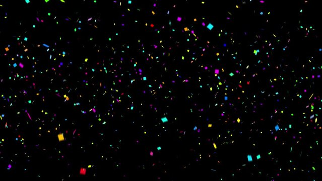 Confetti explosion. Colorful falling festive particles, stripes. Transparency is embedded in video. ProRes 4444