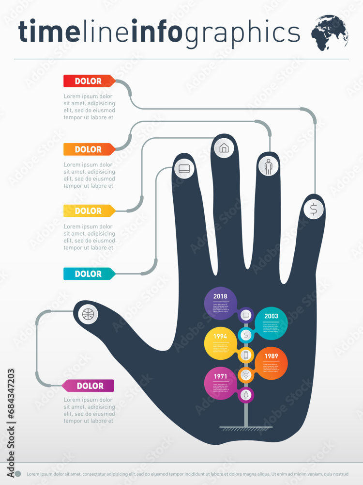 Poster infographic of technology or education process. part of the report with human hand and icons set. bu
