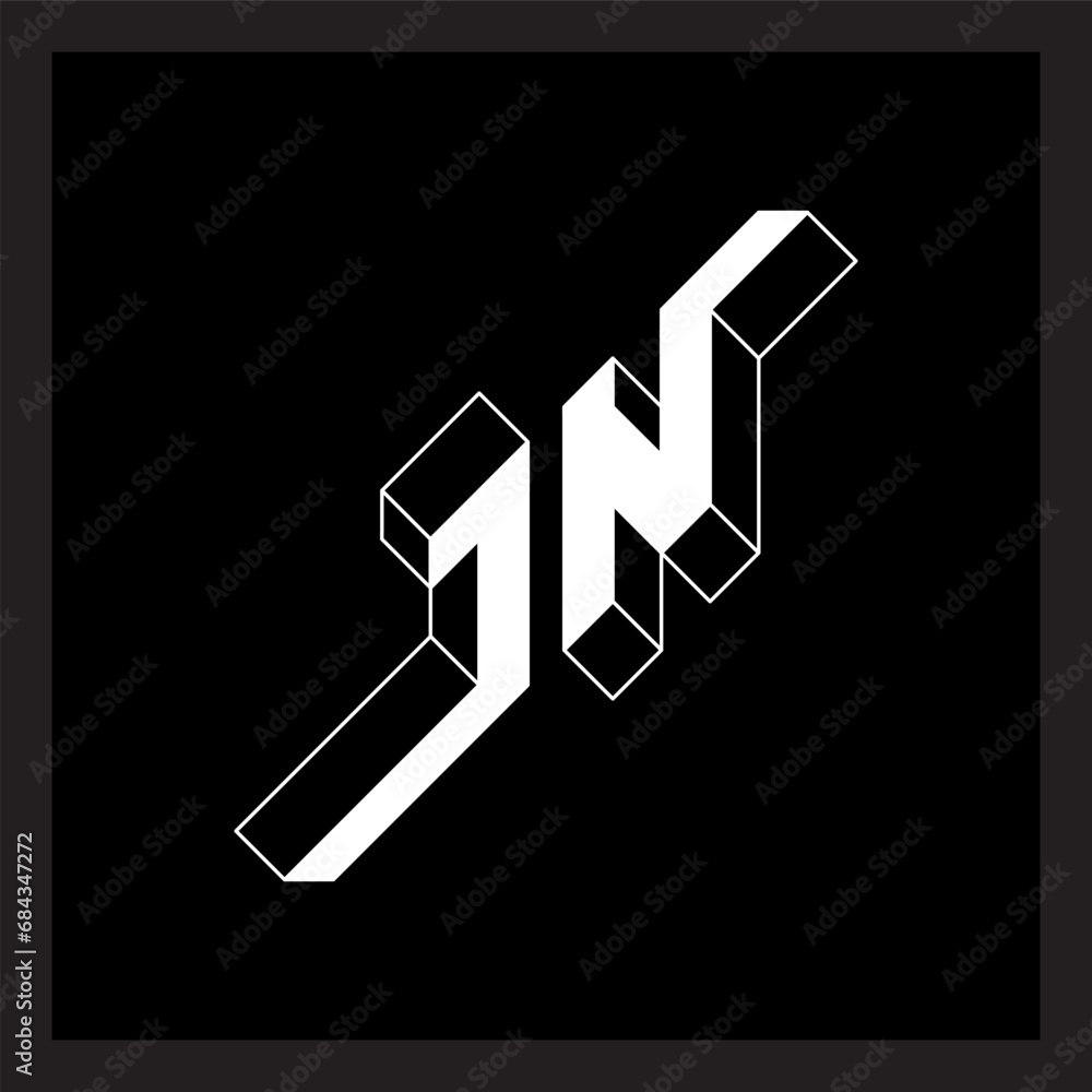 Poster jn - logo or 2-letter code. isometric 3d font for design. letters j and n - monogram or logotype. th