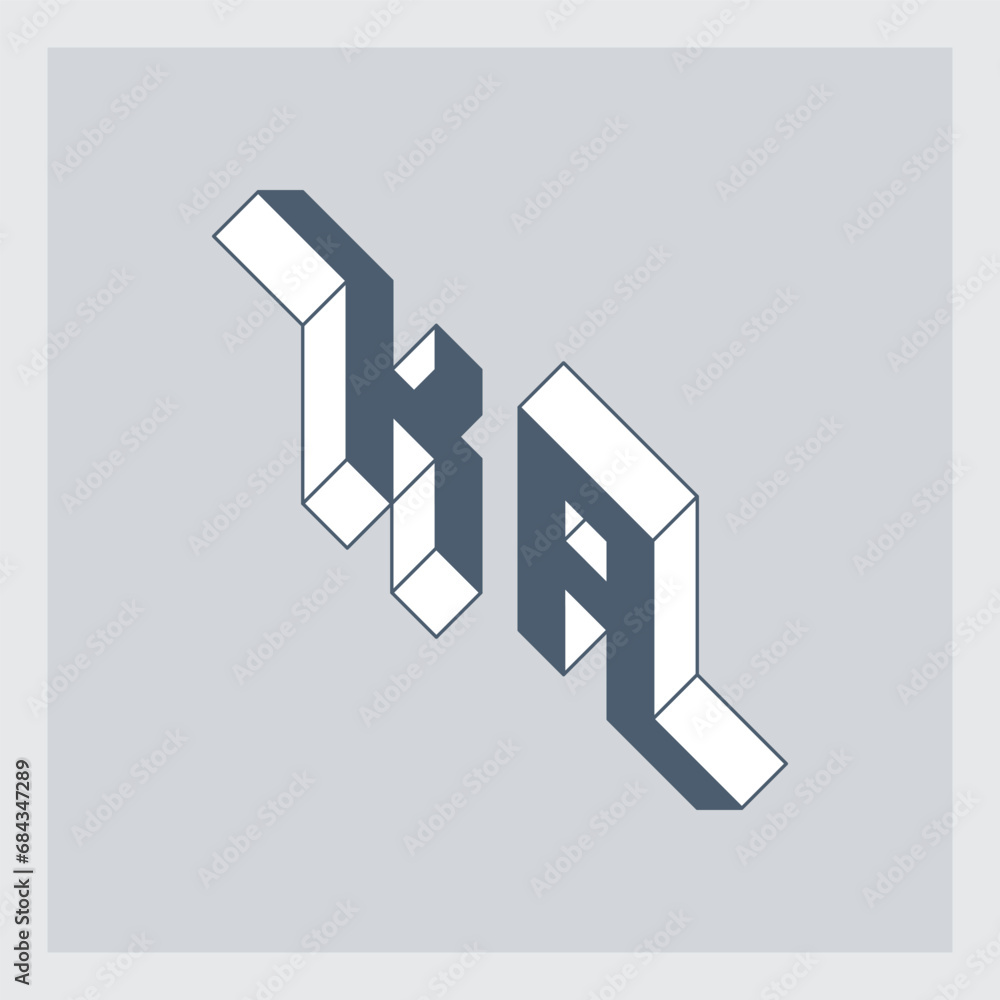 Poster isometric 3d font for design. letters k and a - monogram or logotype. three-dimension original lette