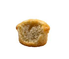 vanilla cupcake with a bite out of it on a transparent background 