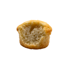 vanilla cupcake with a bite out of it on a transparent background 