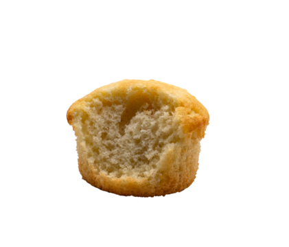 vanilla cupcake with a bite out of it on a transparent background 