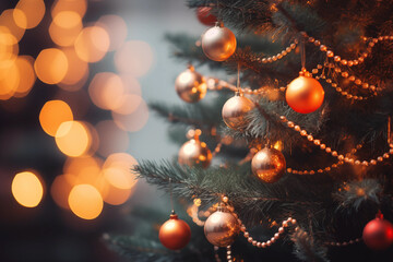 Obraz na płótnie Canvas Christmas Tree With Ornaments and Lights