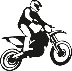 Cartoon Black and White Isolated Illustration Vector Of A Person Riding a Dirt Bike Motorcycle