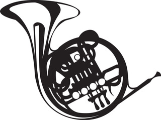 Cartoon Black and White Isolated Illustration Vector Of A Double Horn Music Instrument - obrazy, fototapety, plakaty