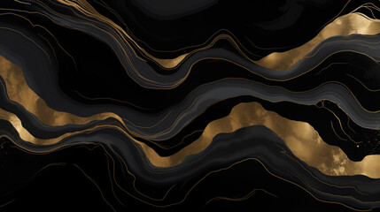 black and gold marble surface background, in the style of wavy lines