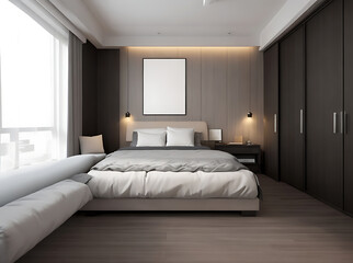 interior design of modern bedroom, hotel room, generative ai