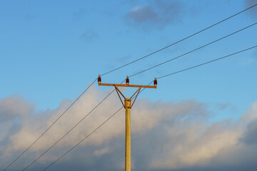 High voltage power line pole in the countryside