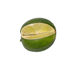 lime with a slice in it on a transparent background  