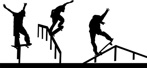 silueta, vector, gente, deporte, brincar, skate