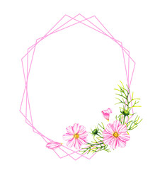 Watercolor wreath with pink cosmos flowers