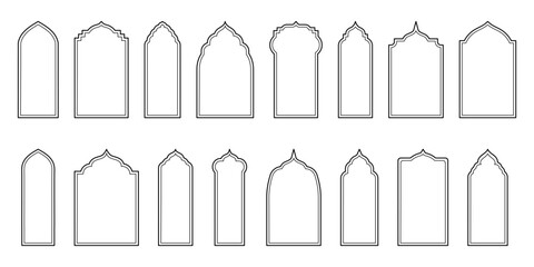 Minimalistic Design Featuring Oriental Style Windows and Arches. Modern Outline Enhance the Elegance of Islamic Architectural Elements.