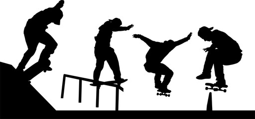 silueta, vector, gente, deporte, brincar, skate © fergomez