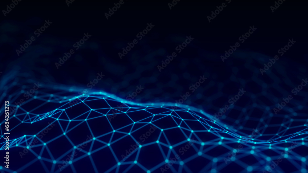 Aufkleber digital hexagon dynamic wave of particles. abstract blue futuristic background. big data visualizati