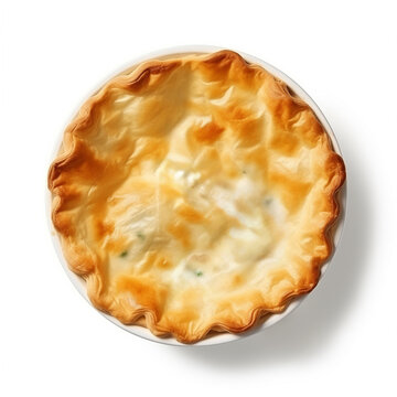 A Steaming Chicken Pot Pie Top View Isolated On White Background 