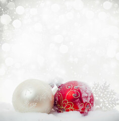 christmas decorations in snow holiday background