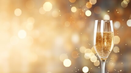 Glasses of champagne on bokeh background. New Year celebration