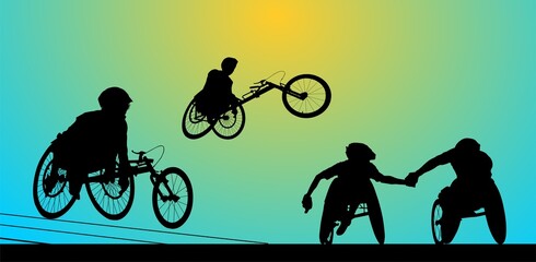 bici, silueta, deporte, vector, invalido, atleta, carrera