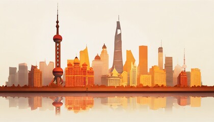 Artistic Paper illustration of the Skyline of Shanghai - obrazy, fototapety, plakaty