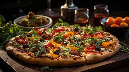 Artisanal Flatbread Pizza with Arugula and Sundried Tomatoes