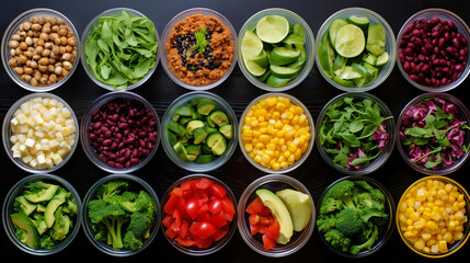 Assorted Fresh Vegetables and Legumes in Bowls for Healthy Cooking