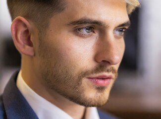 Obraz premium Professional confident elegant businessman, executive manager work at office, face expression closeup, successful company business concept