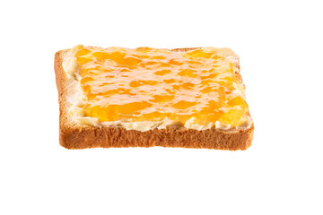 Toast with orange jam and butter isolated on white background. With clipping path.