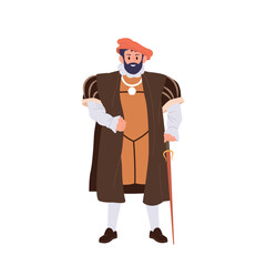 Isolated medieval ages feudal lord cartoon character wearing fashionable style traditional costume