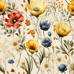 Seamless pattern with flowers in vintage style.