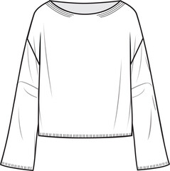 Women's Bell Sleeve Jumper. Technical fashion illustration. Front, white colour. Unisex CAD mock-up. - obrazy, fototapety, plakaty