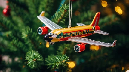 Fototapeten air plane ornament hanging on Christmas tree, holiday and long vacation travel and tourism concept, Generative Ai © QuietWord