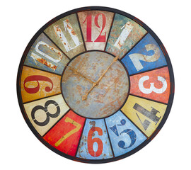 Wall clock on white background. Circle clock white back drop. Face of an antique or vintage clock....