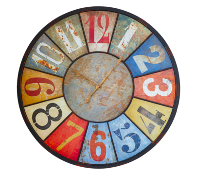 Wall clock on white background. Circle clock white back drop. Face of an antique or vintage clock. Old fashioned watch - Powered by Adobe