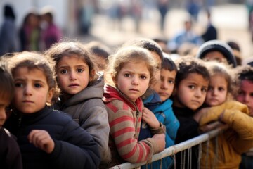  Sad serious middle eastern poor little children in need looking at the camera