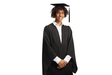 African american male graduate student in a black gown