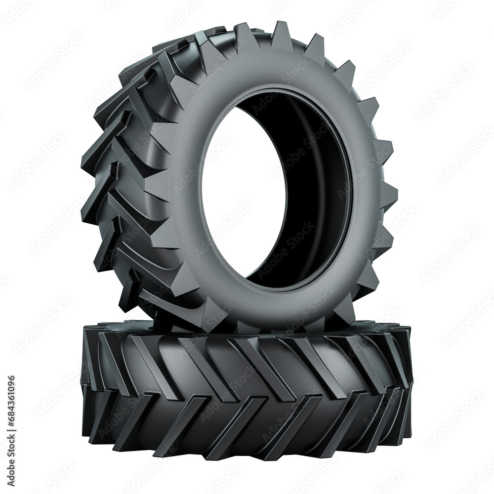 Poster tractor tyres, 3d rendering isolated on transparent background
