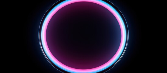 Round circle frame with pink blue neon color isolated black background.