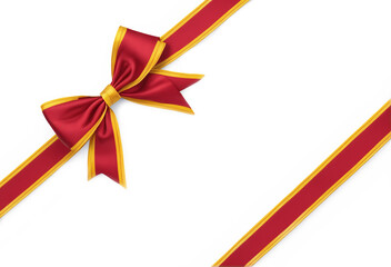 red ribbon and bow with golden yellow led diagonally through the image  isolated against transparent background