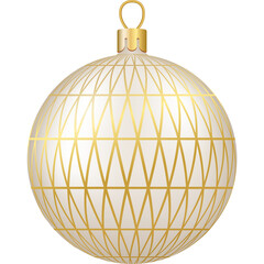 Christmas and New Year decor. Gold and white glass ornament ball. 3d realistic png illustration.