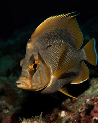 An unusual fish swims at depth in the dark.