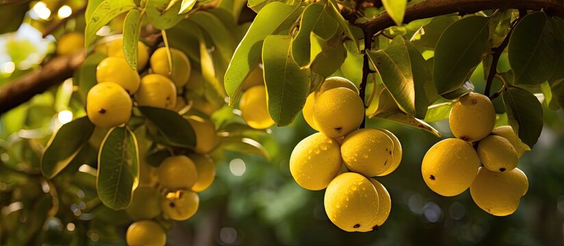 Bisbul fruit hanging on branch.
