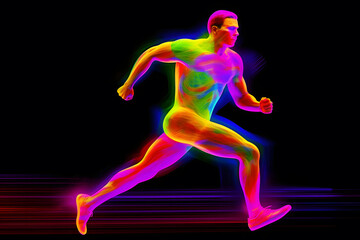 Fototapeta na wymiar Colorful oil painting depicting an athlete. Neural network AI generated art