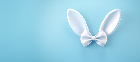 White  rabbit ears on pastel blue background for Easter