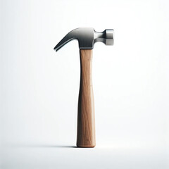 A neatly presented hammer with a wooden handle and metal head, isolated on a stark white background, emphasizing its simplicity and clarity - obrazy, fototapety, plakaty